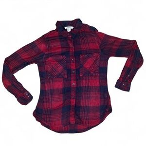 Forever 21 Women’s Red Black Plaid Button flannel Long Sleeve Top